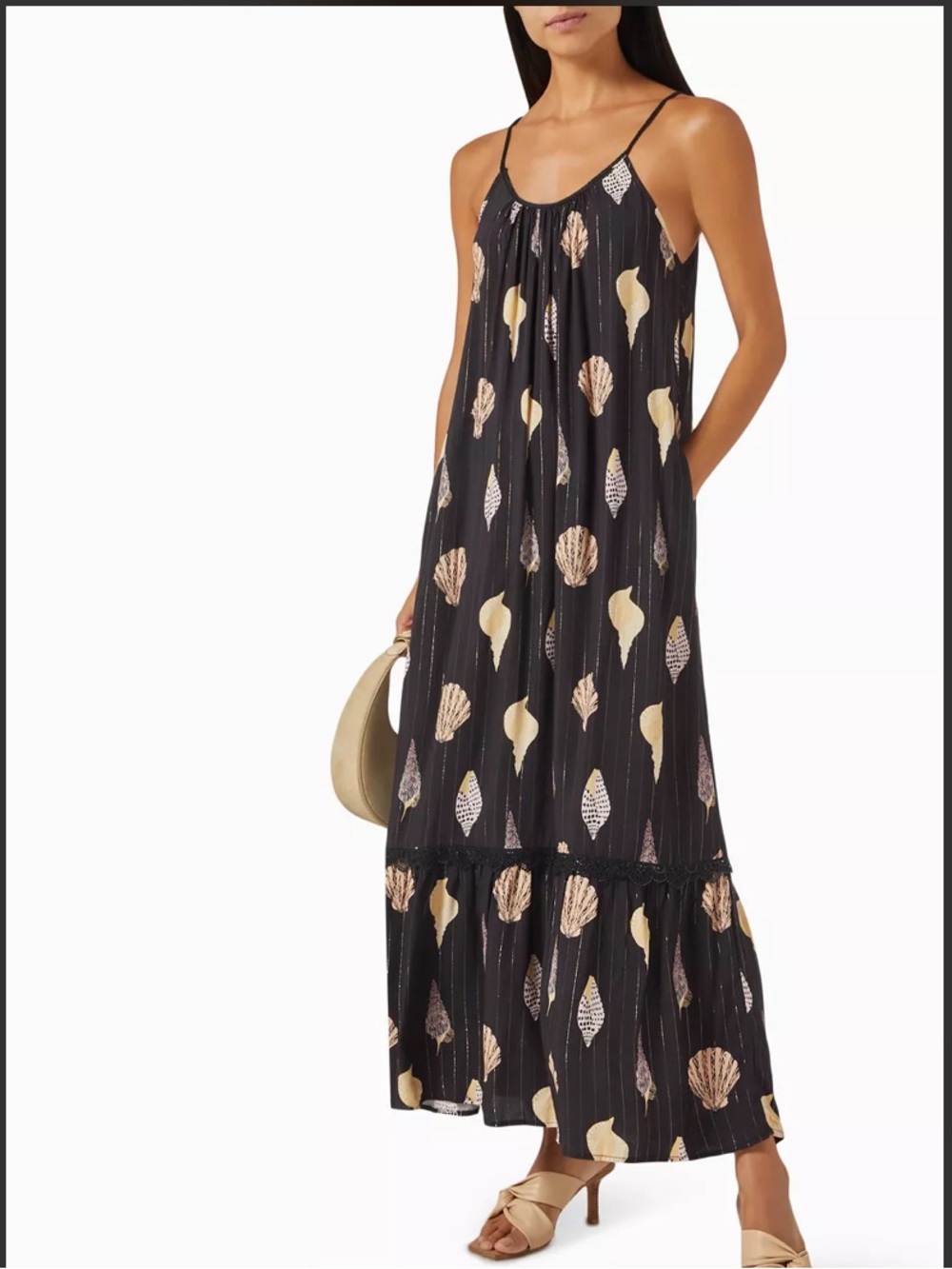 Never Fully Dressed Black Maxi Dress with Metallic Shell Motif